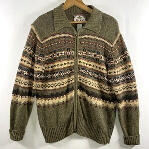 VTG Tiara Womens Y2K Fair Isle Zip Cardigan Sweater Small Olive Indie Granola